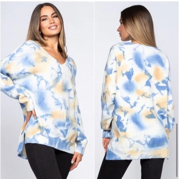 LAST ONE: Women’s cashmere feel soft tie dye v neck cozy warm sweater - Picture 6 of 6